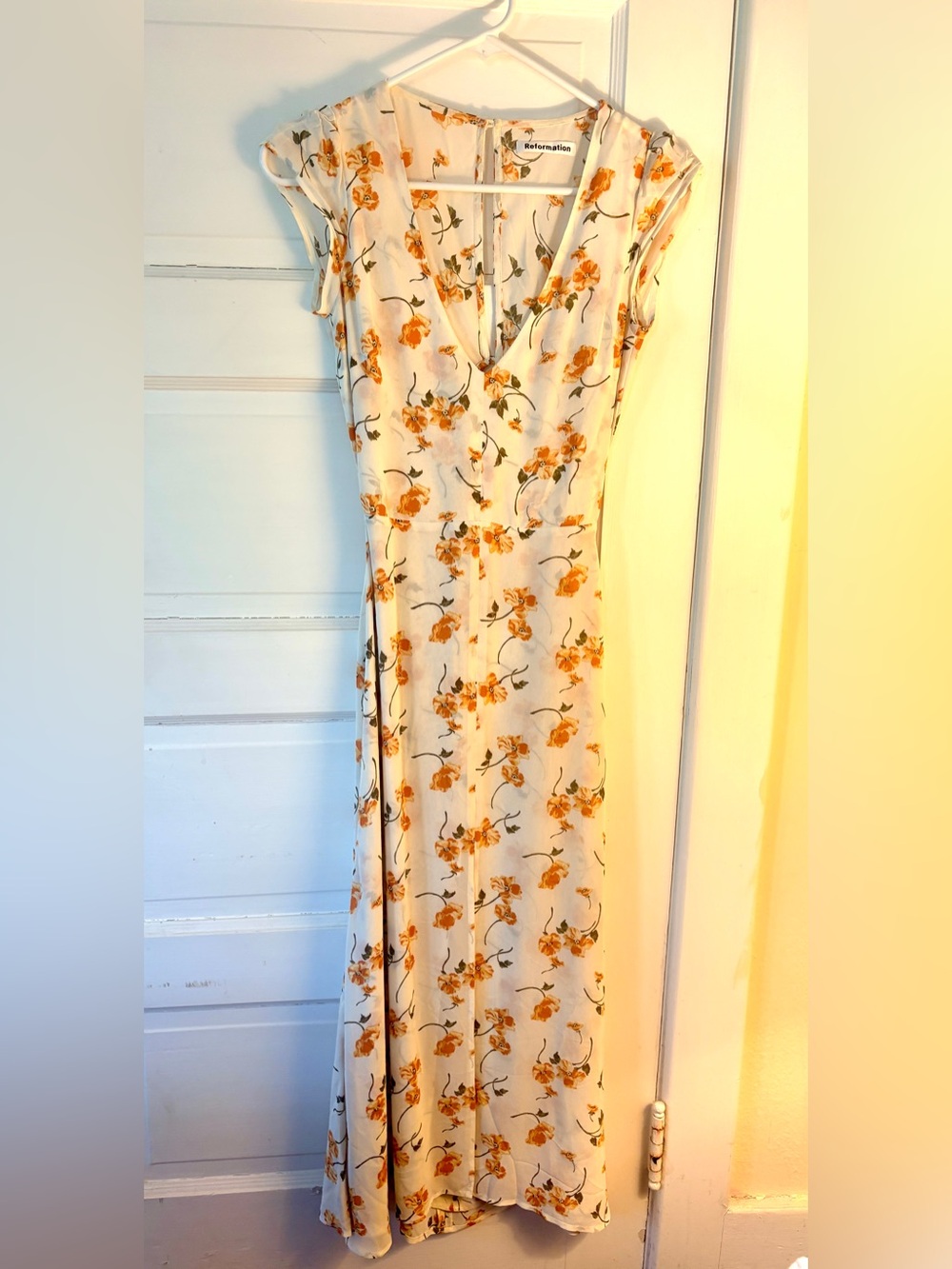 REFORMATION Limonada Ivory Floral Print WELLFLEET V-Neck Cutout Back Dress sz 0